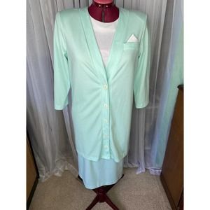 Jersey knit dress cardigan mint white belt